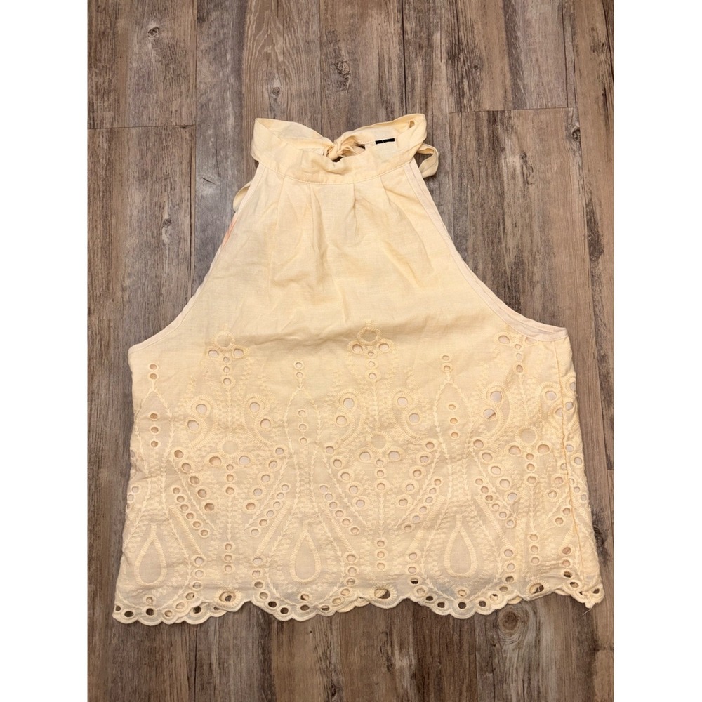 SHEIN Cream Eyelet Halter Camisole Top Size M Tie Neck Sleeveless Feminine